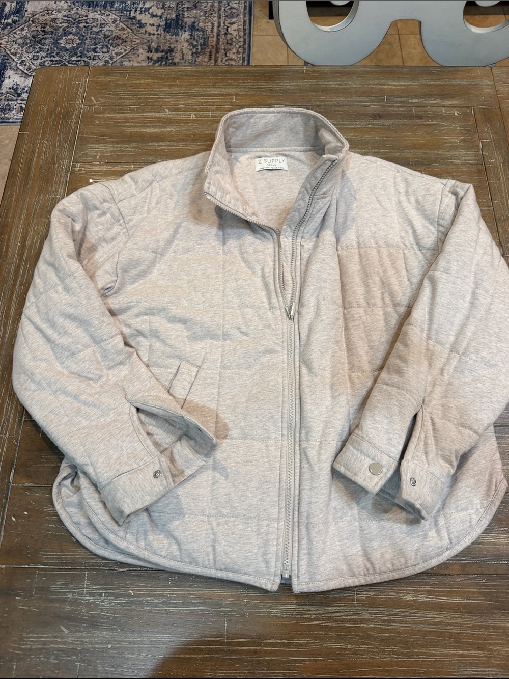 Z Supply Light Heather Gray Quilted Zip Jacket